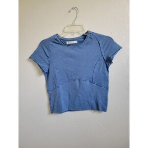 We The Free Free People Protagonist Cropped Cap Sleeve Tee Shirt Fitted Blue M